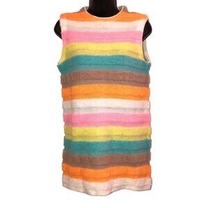 Anthony's Vintage Striped Knit Mini‎ Sweater Dress Tunic Sleeveless Small Pastel